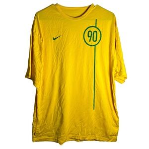 Nike Total 90 Soccer Yellow Green Dri Fit T-Shirt Men's Large Brazil Y2K VTG